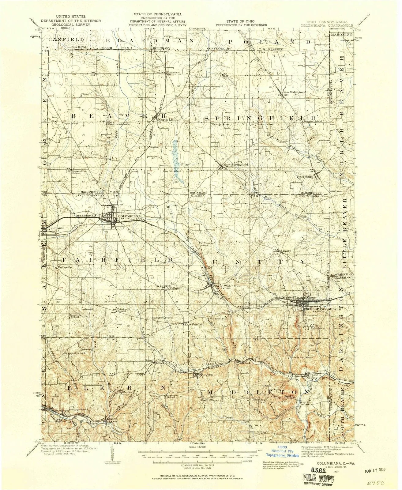 1907 Columbiana, OH - Ohio - USGS Topographic Map