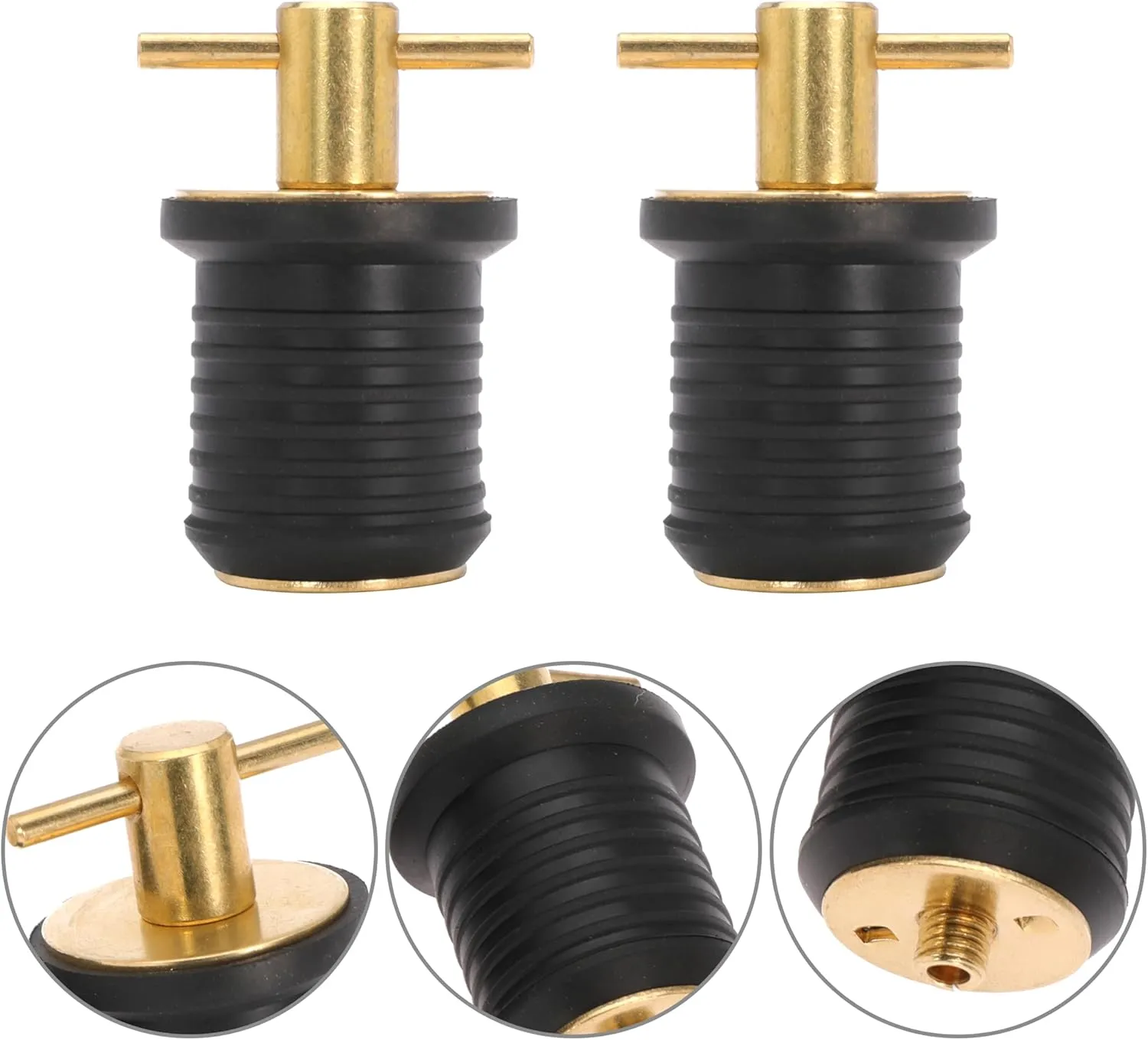 2 Pcs T-Handle Boat Plug Brass/Stainless Steel Boat Drain Plug Snap Handle Plug Rubber Drain Plug for Boat Marine