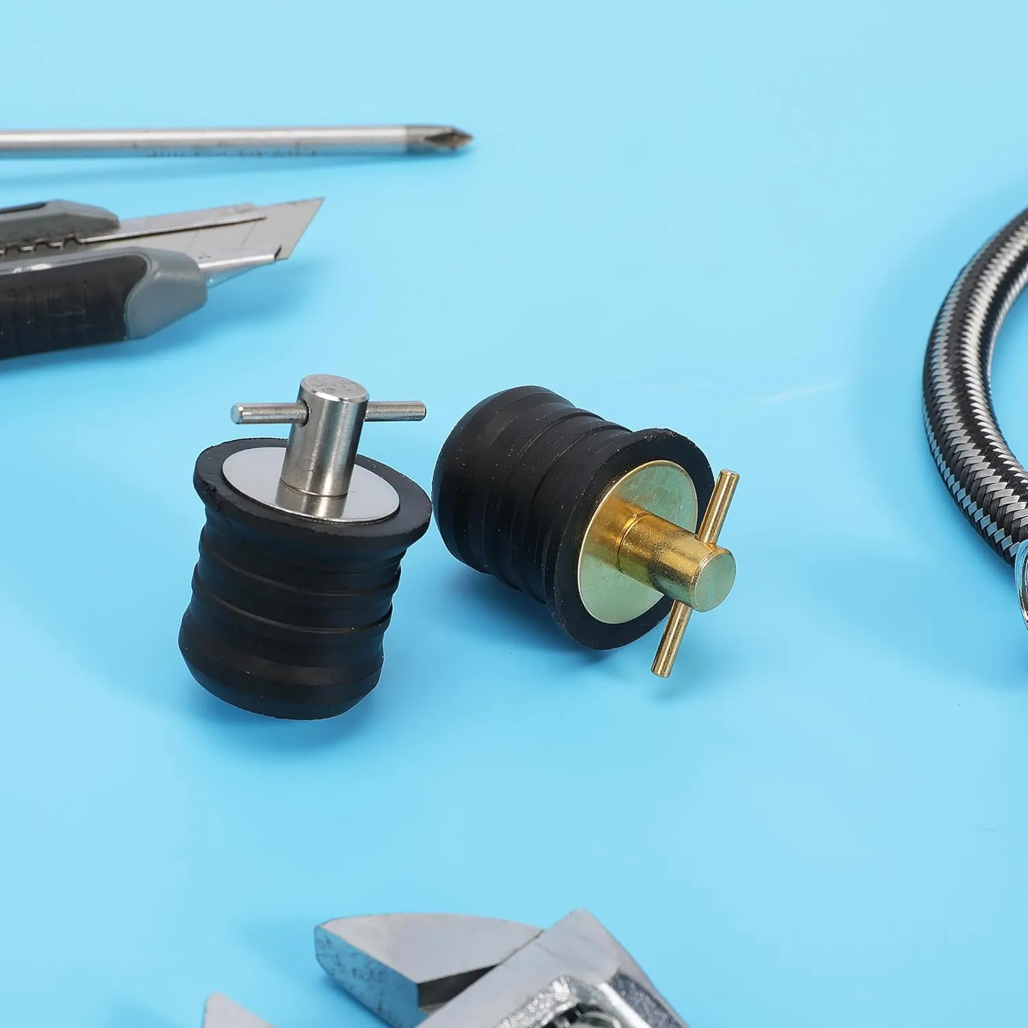 2 Pcs T-Handle Boat Plug Brass/Stainless Steel Boat Drain Plug Snap Handle Plug Rubber Drain Plug for Boat Marine