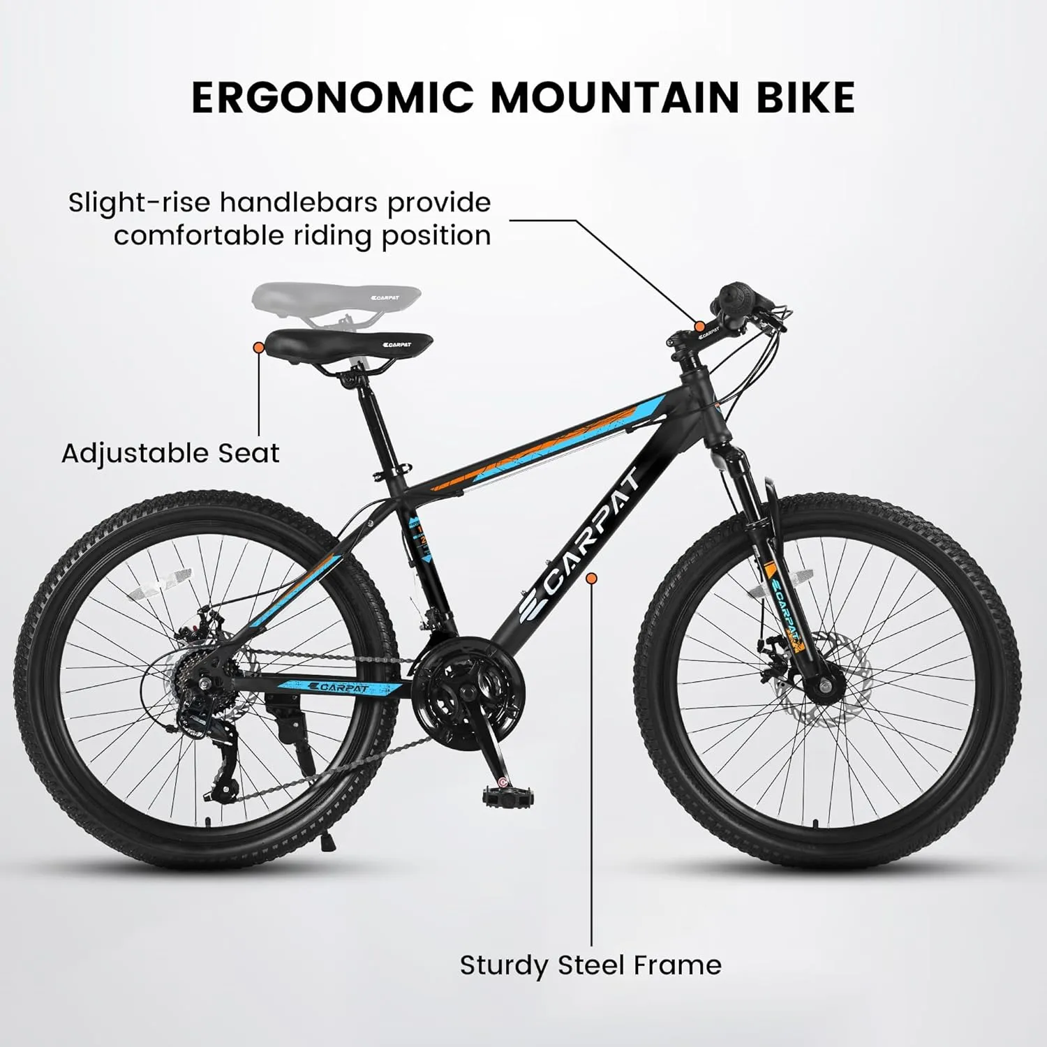 24 26 Inch Mountain Bike, Classic 21 Speeds V Brake Men Women Bicycle, Carbon Steel Mountain Bike for Adult Teens, Trail Beach Snow Commuter City Bikes, Prefect Gift Choice