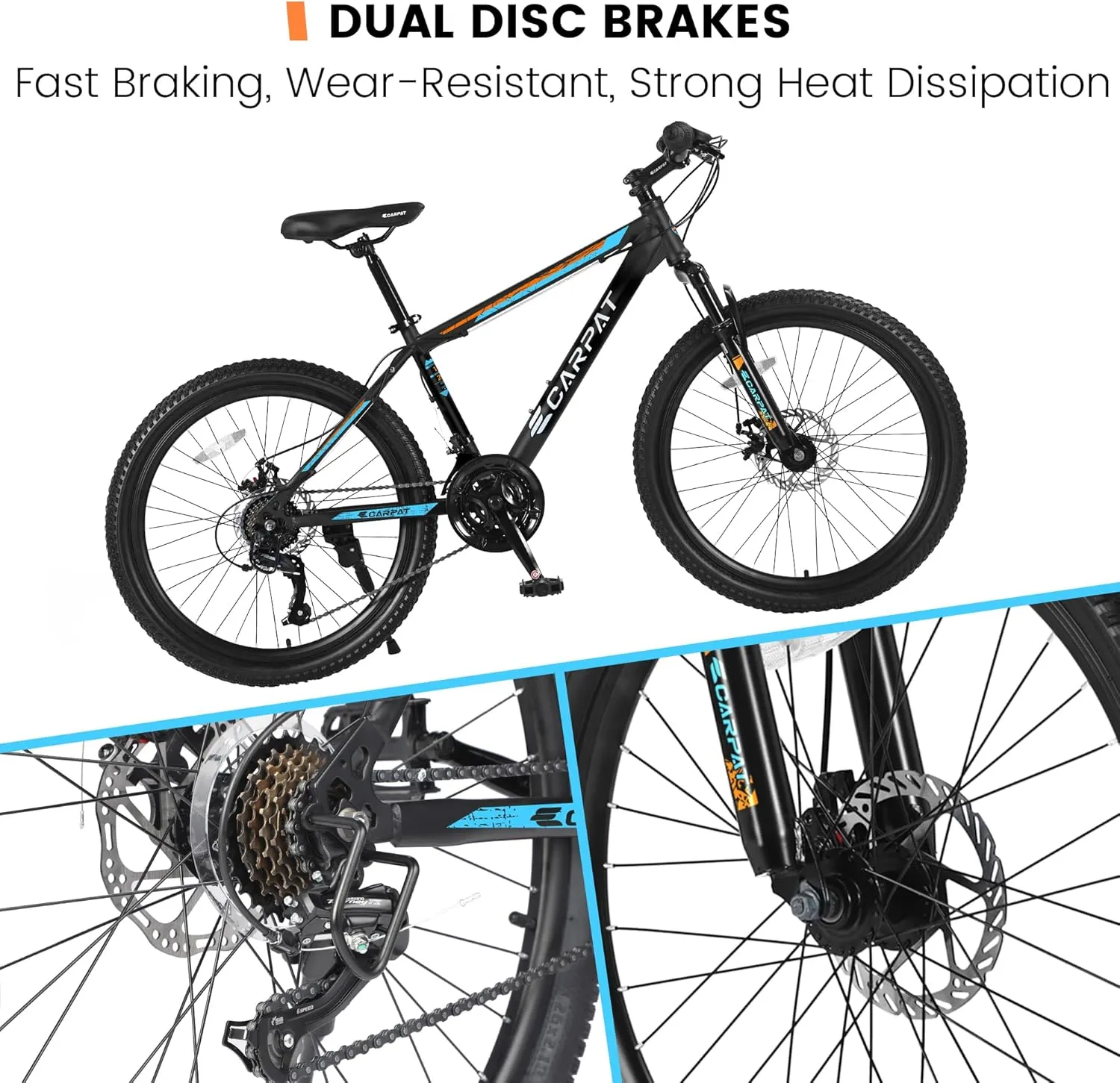 24 26 Inch Mountain Bike, Classic 21 Speeds V Brake Men Women Bicycle, Carbon Steel Mountain Bike for Adult Teens, Trail Beach Snow Commuter City Bikes, Prefect Gift Choice