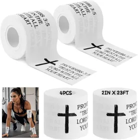 4 Pcs Christian Athletic Tape Cross Athletic Tape Cotton Zinc Oxide Performance Wrist Tape for Athlete Sport Trainers First Aid Injury Wrap Bats Tennis Gymnastics (White A, 2in x 23ft)