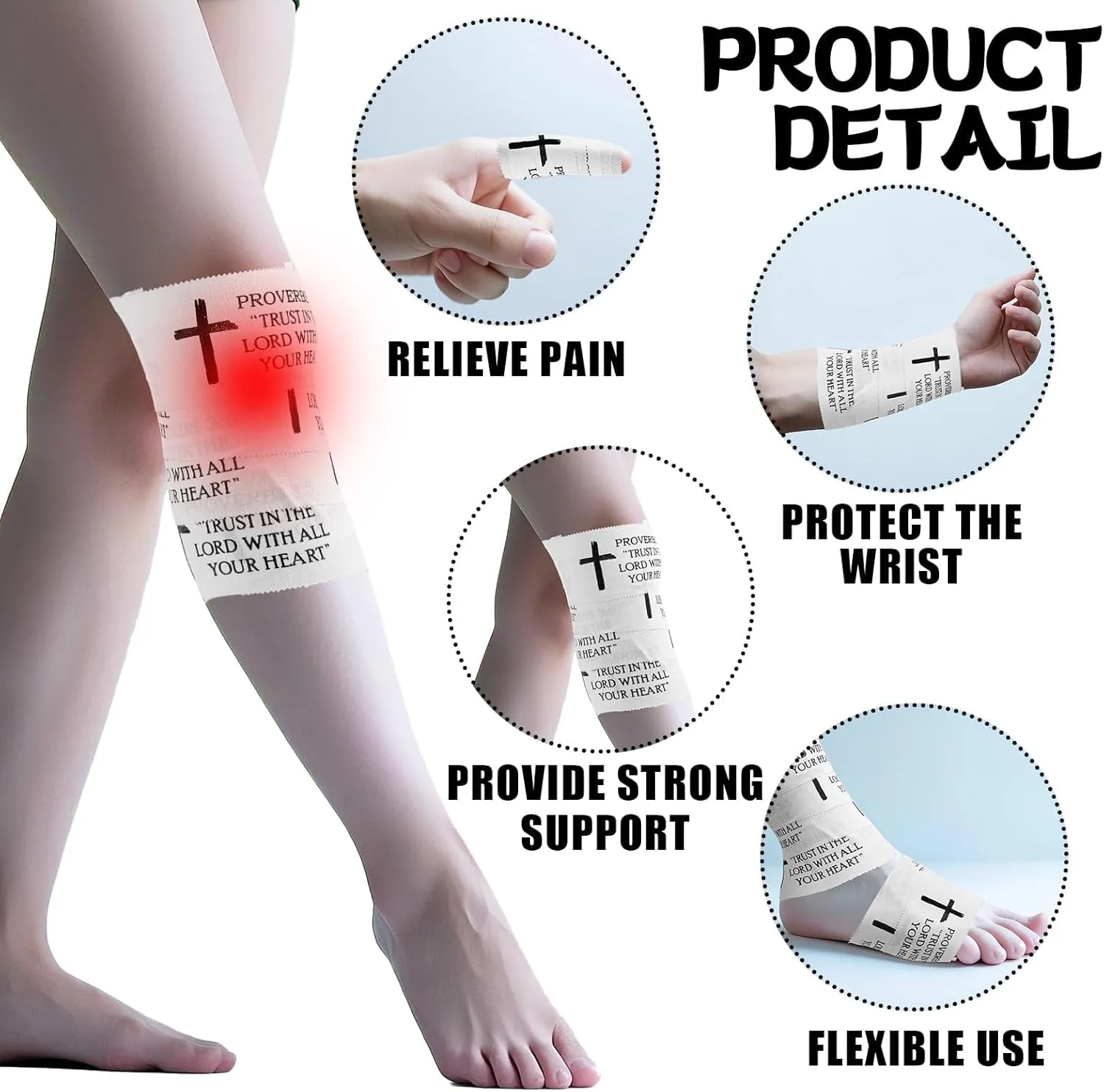 4 Pcs Christian Athletic Tape Cross Athletic Tape Cotton Zinc Oxide Performance Wrist Tape for Athlete Sport Trainers First Aid Injury Wrap Bats Tennis Gymnastics (White A, 2in x 23ft)