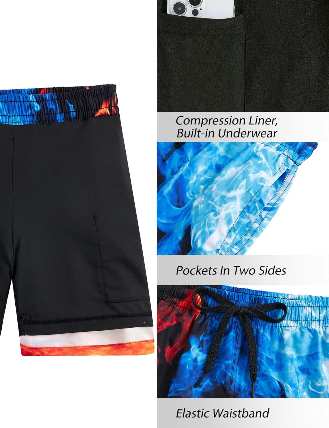 ALISISTER Boys Swim Trunks with Compression Liner with Pockets Bathing Suit 2-20 Years Old