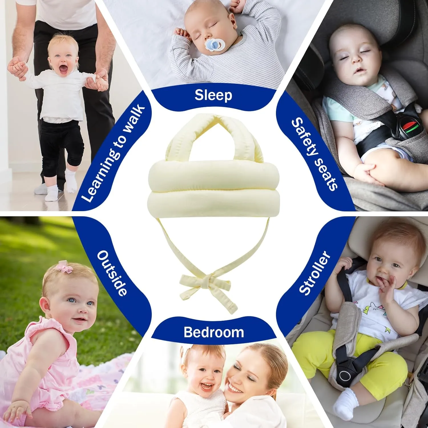 Baby Safety Helmet Baby Head Protector No Bumps for Running Walking Crawling, Safety Head Adjustable Protective Cap Headguard Hat