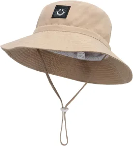 Baby Sun Hat Smiling Face UPF 50  Beach Toddler Bucket Hat for Baby Boys and Girls, Toddler Kids Wide Brim Sun Hats Cap