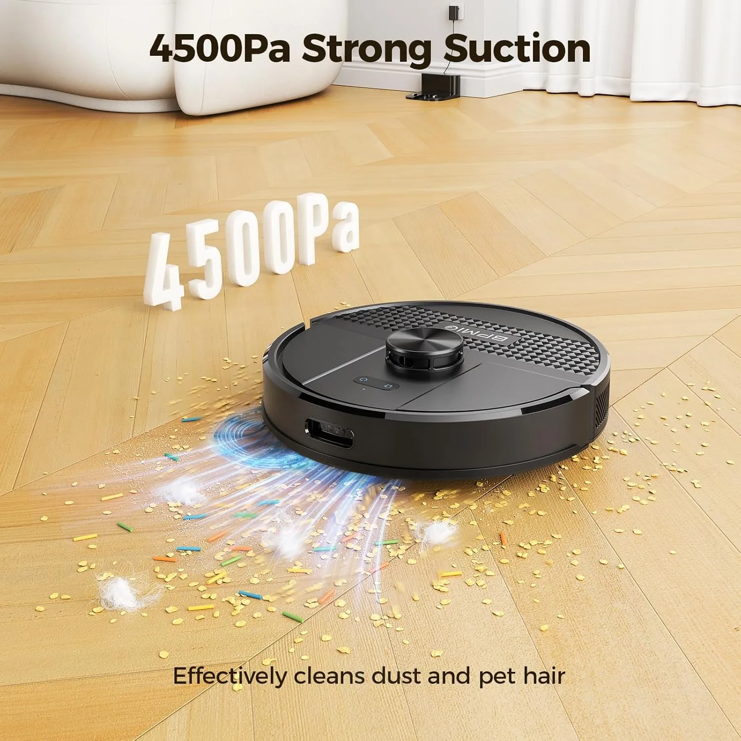 BPMIO Robot Vacuum and Mop Combo, 4500Pa Max Suction, LiDAR Navigation, Quick Mapping, 145 Mins Runtime, Custom Cleaning, Works with App & Alexa, Great for Pet Hair, Dust, Hard Floor, Carpet