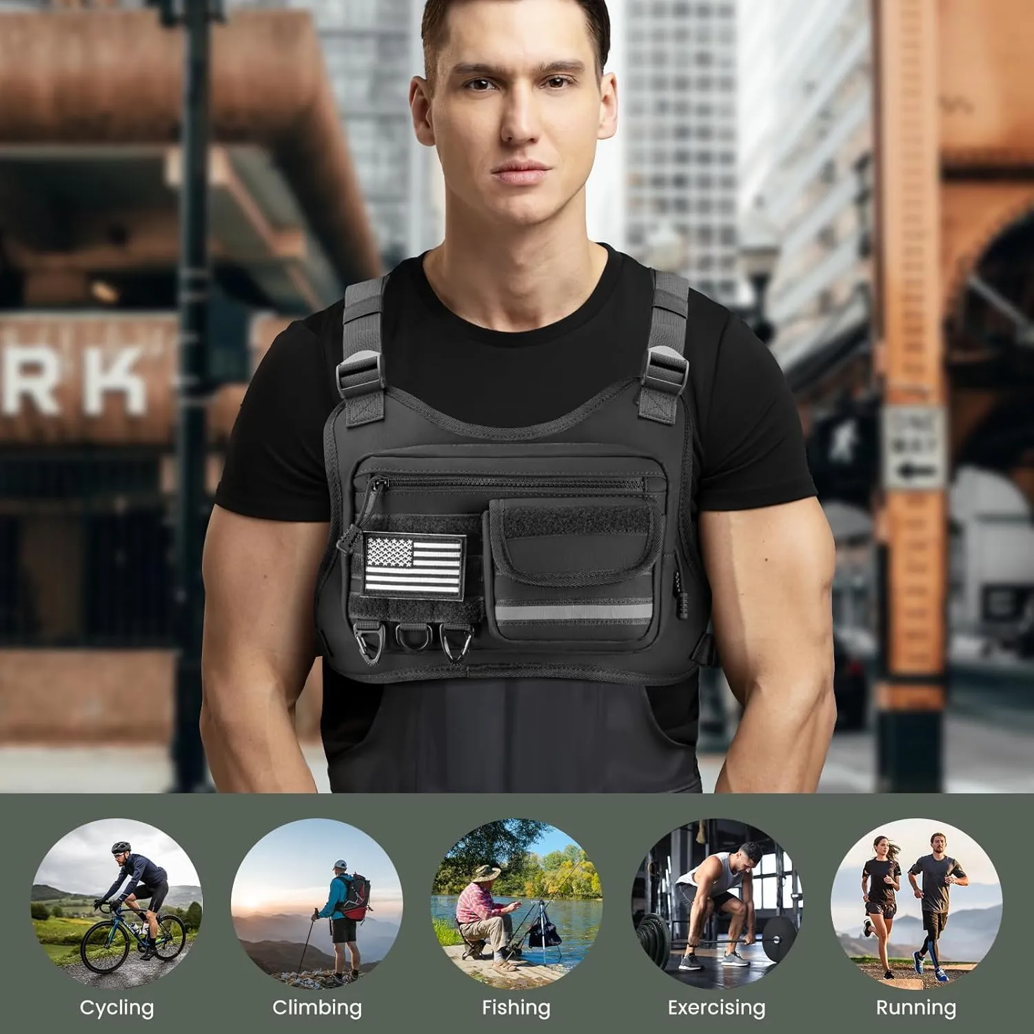 Chest Bag for Men Women, Outdoor Sports Tactical Vest, Chest Pack for Running, Cycling, Hiking, Workouts, Traveling