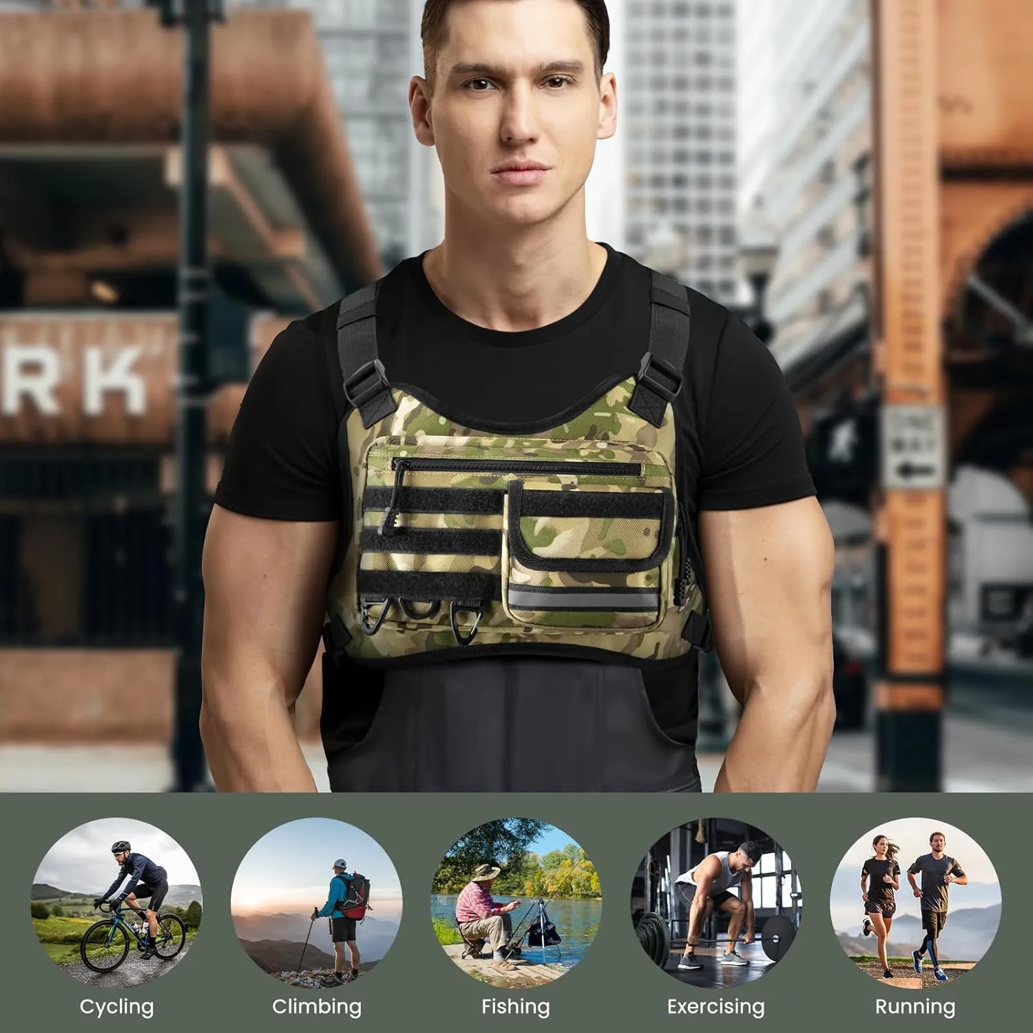 Chest Bag for Men Women, Outdoor Sports Tactical Vest, Chest Pack for Running, Cycling, Hiking, Workouts, Traveling