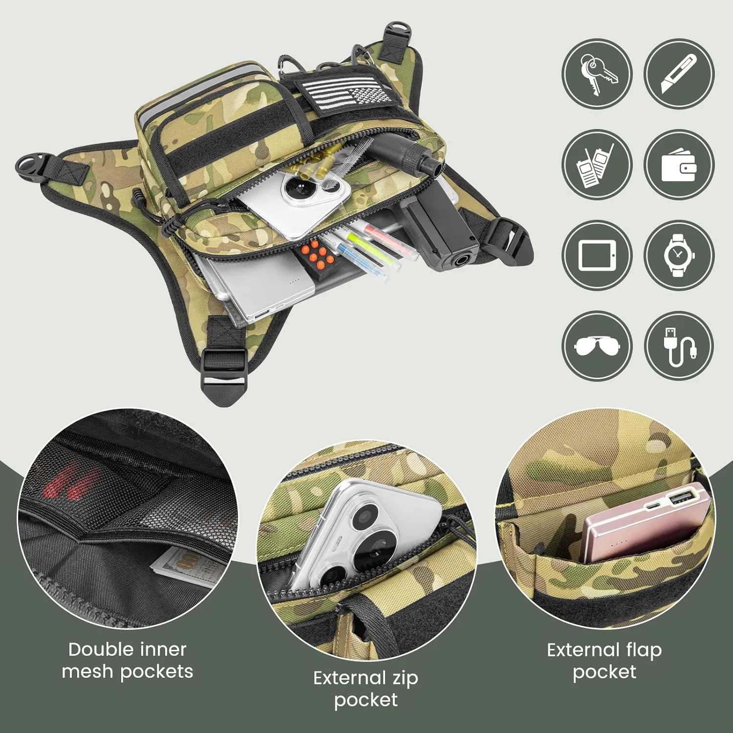 Chest Bag for Men Women, Outdoor Sports Tactical Vest, Chest Pack for Running, Cycling, Hiking, Workouts, Traveling