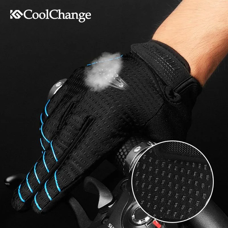CoolChange Cycling Full Finger Shockproof MTB Bike Touch Screen Gloves