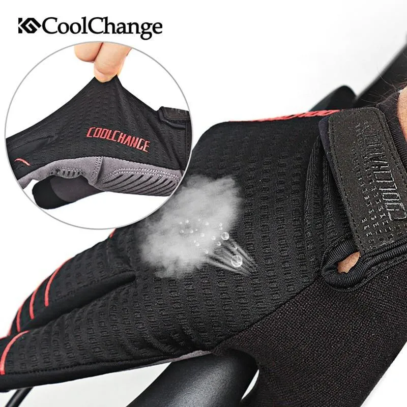 CoolChange Cycling Full Finger Shockproof MTB Bike Touch Screen Gloves