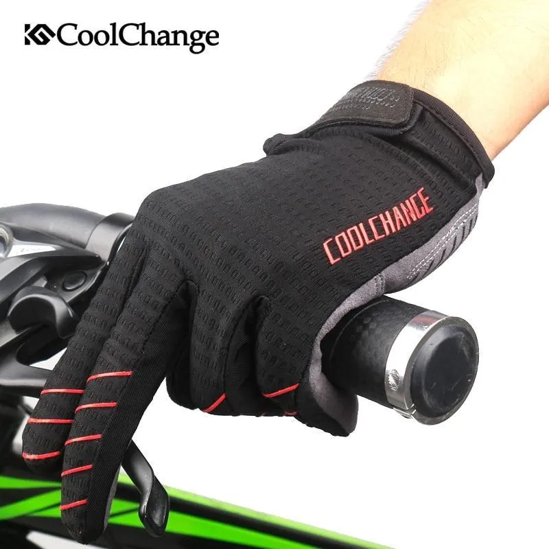 CoolChange Cycling Full Finger Shockproof MTB Bike Touch Screen Gloves