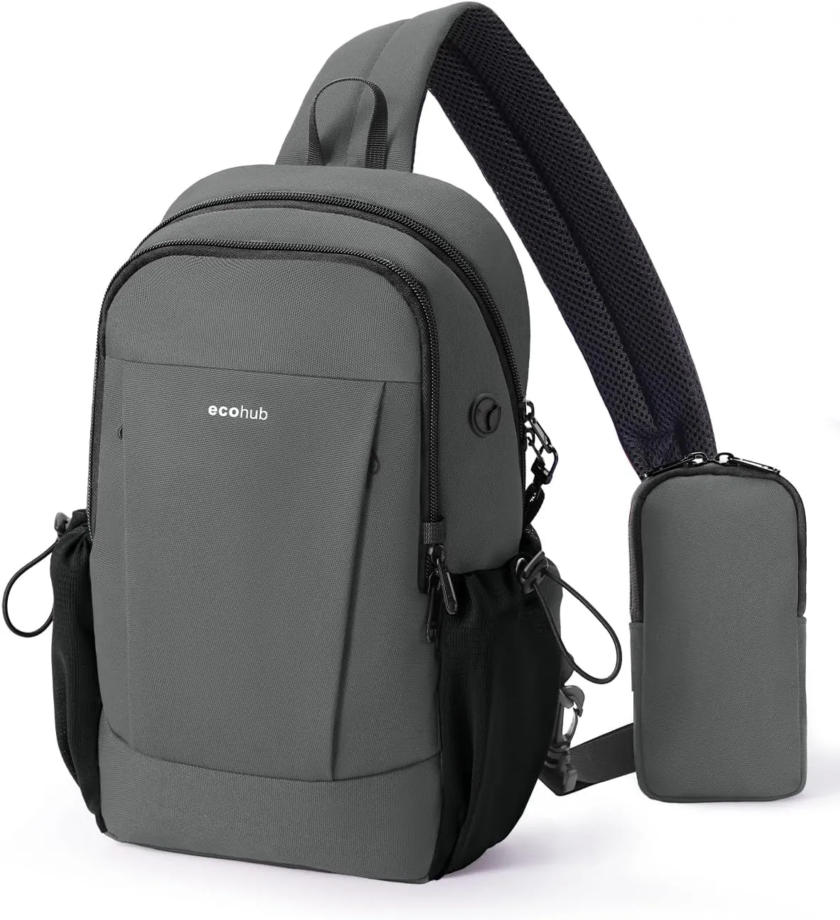 ECOHUB Crossbody Bags for Women Men, Anti-Theft RFID Blocking Roomy Sling Backpack with Sturdy SBS Zippers Water Resistant Chest Shoulder Bag Daypack with 9 Pockets Travel Hiking, Grey