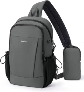 ECOHUB Crossbody Bags for Women Men, Anti-Theft RFID Blocking Roomy Sling Backpack with Sturdy SBS Zippers Water Resistant Chest Shoulder Bag Daypack with 9 Pockets Travel Hiking, Grey