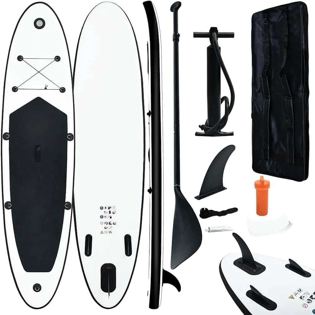 Enjoy Water Adventures with Inflatable Stand Up Paddle Board Set, Durable EVA Material, Black and White Coloring