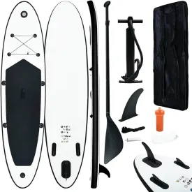 Enjoy Water Adventures with Inflatable Stand Up Paddle Board Set, Durable EVA Material, Black and White Coloring