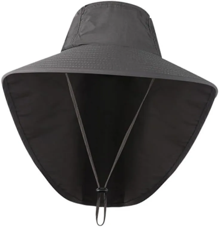 Fishing Hat Uv Protection and Neck Flap Lightweight Sun Hat for Men Women Dark Grey