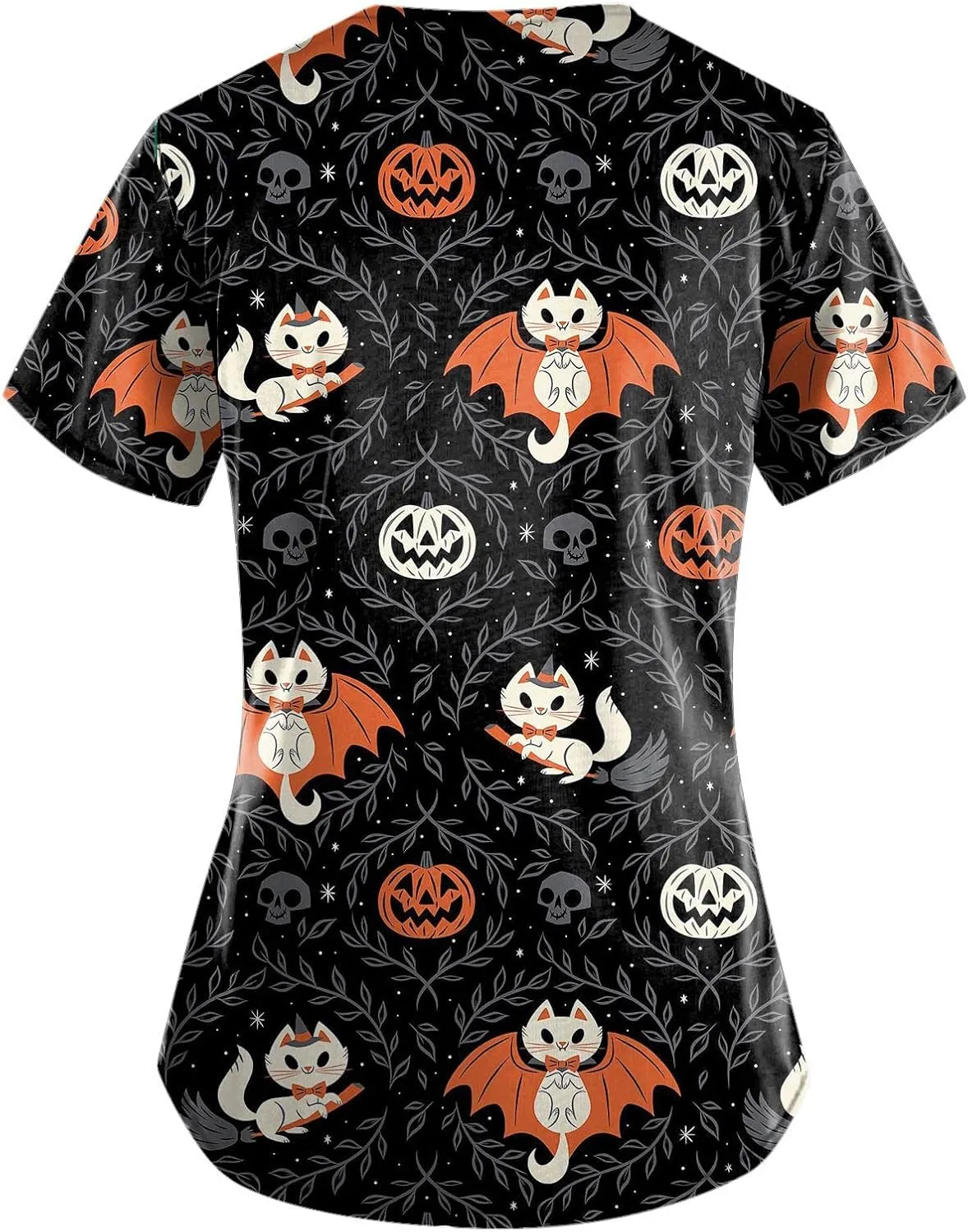 Halloween Scrubs for Women Nurse Vet Pediatric with Designs Plus Size Nursing Uniforms Cute Demon Cat Scrub Tops