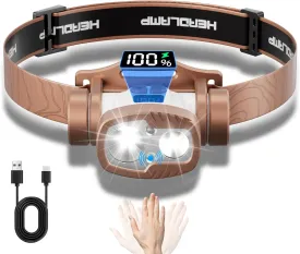 Headlamp Rechargeable Digital Display, Ultralight 800 Lumen Headlight for Adults Child, 8 1 Modes Sensor Led Head Lamp One Key Off, Waterproof Head Flashlight for Outdoor Running Hiking Camping