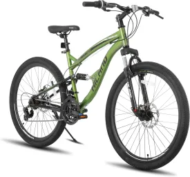 Hiland Full Suspension Mens Mountain Bike, 21 Speed, 26 Inch Wheel, Dual Disc Brake Bike for Men Womens Adult Bicycle