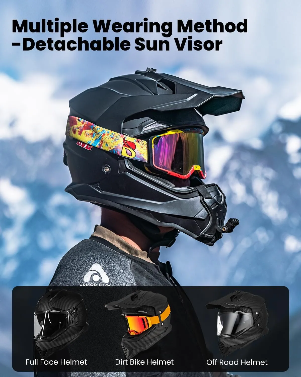 ILM Dual Sport Adventure Motorcycle Helmet with Pinlock Compatible Sun Visor Snowmobile ATV Dirt Bike Off Road Casco Model WS902 (Carbon Fiber, L)