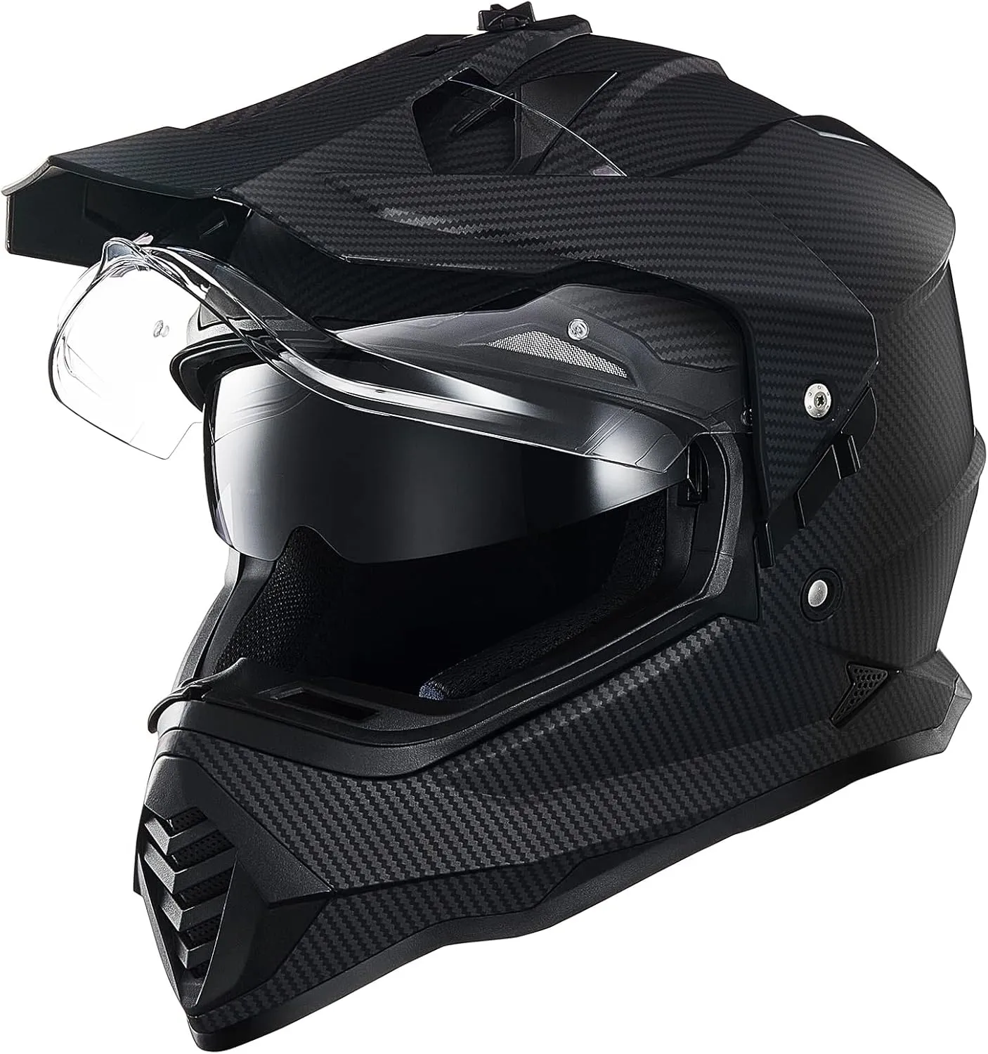 ILM Dual Sport Adventure Motorcycle Helmet with Pinlock Compatible Sun Visor Snowmobile ATV Dirt Bike Off Road Casco Model WS902 (Carbon Fiber, L)