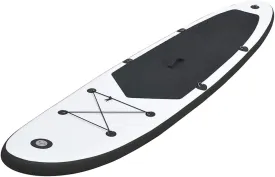 Inflatable Stand Up Paddleboard Set with Puncture-Proof Material, Stable Ride, and High-Pressure Hand Pump, Black and White