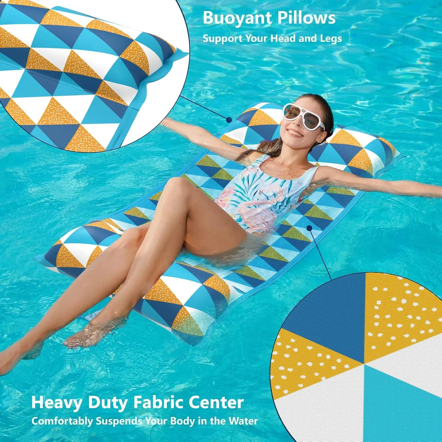 Jasonwell Water Hammock Pool Floats - 2PACK Fabric Inflatable Pool Hammock Float Floaties 4 in 1 (Saddle Lounge Chair Drifter) Lake Beach Floating Loungers Swimming Pool Rafts Toys for Adults