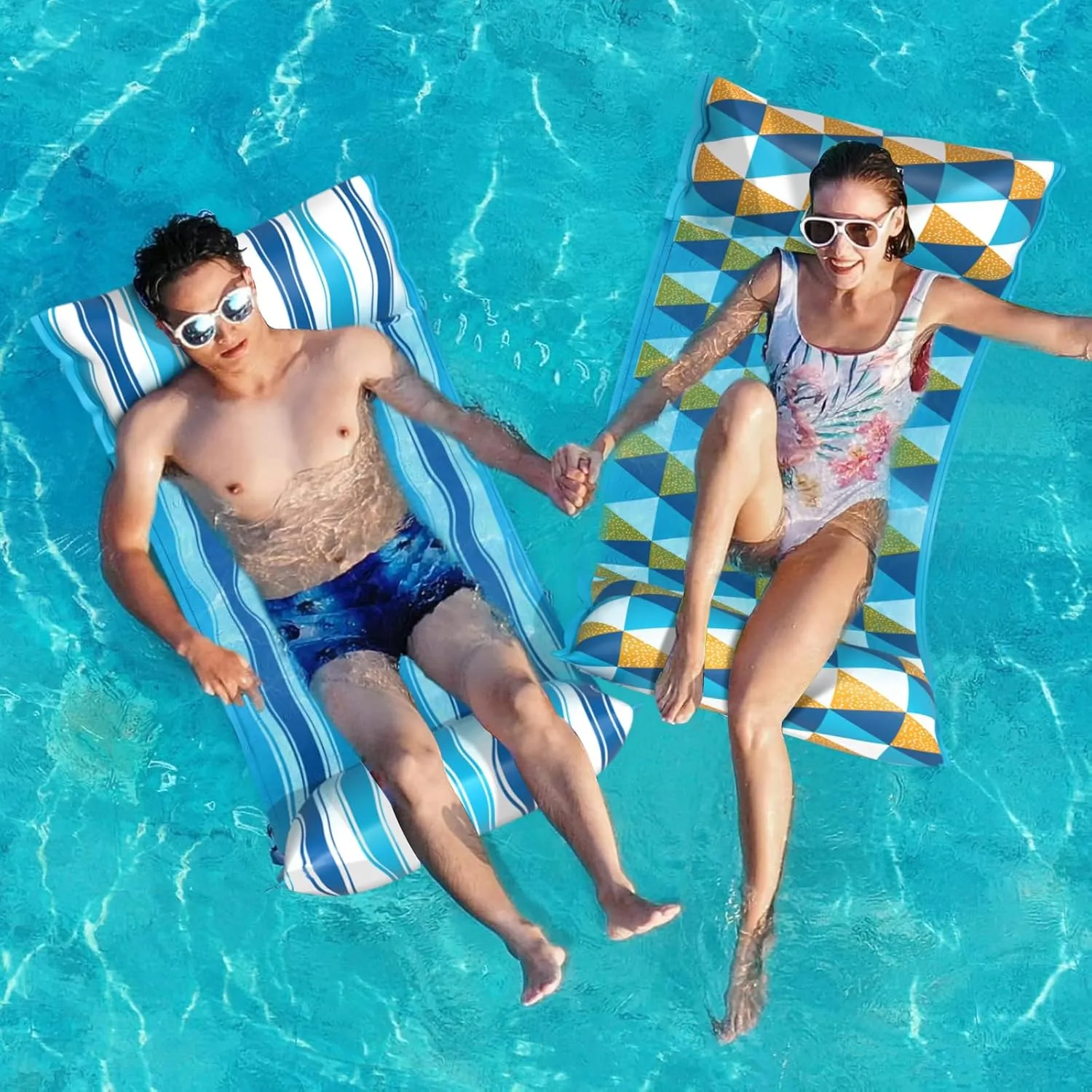 Jasonwell Water Hammock Pool Floats - 2PACK Fabric Inflatable Pool Hammock Float Floaties 4 in 1 (Saddle Lounge Chair Drifter) Lake Beach Floating Loungers Swimming Pool Rafts Toys for Adults
