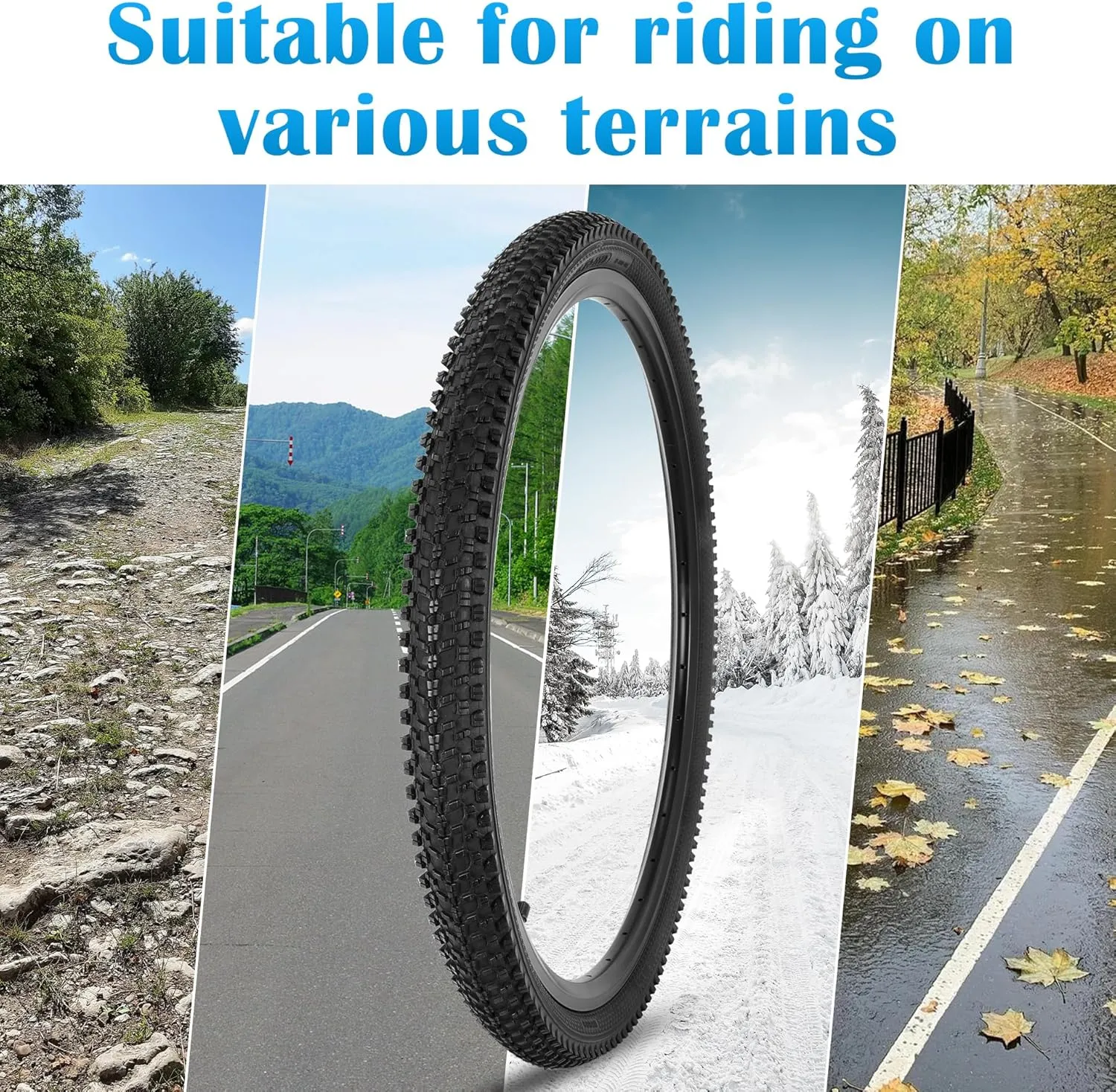 JIAYAN 24/26x1.95 Folding Replacement Bicycle Tires with Tire Levers and Tire Liners, 24''/26'' Mountain Bike Tire and Inner Tube for MTB Off-Road Bicycle