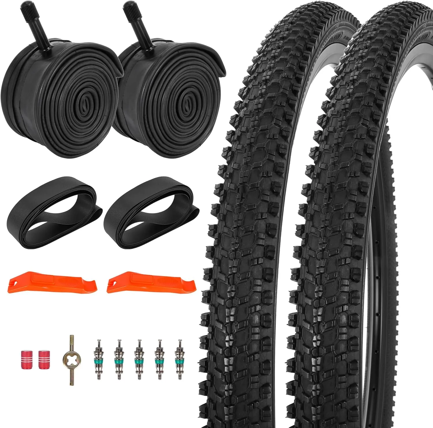 JIAYAN 24/26x1.95 Folding Replacement Bicycle Tires with Tire Levers and Tire Liners, 24''/26'' Mountain Bike Tire and Inner Tube for MTB Off-Road Bicycle