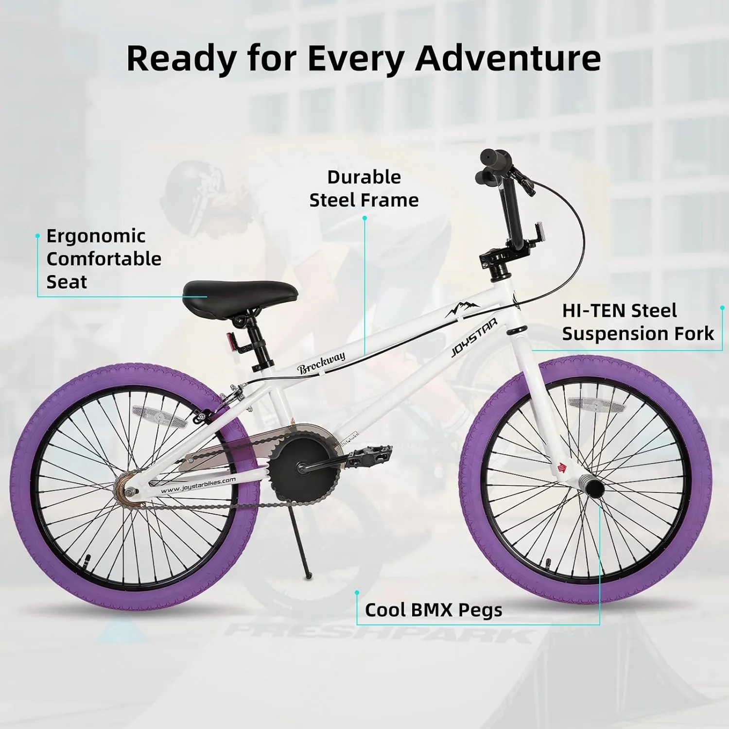 JOYSTAR Brockway Freestyle Kids BMX Bikes 20" 24" Kids Bicycles for 6-14 Years Old Boys Girls and Beginner-Level Riders 2 Pegs Multiple Colors