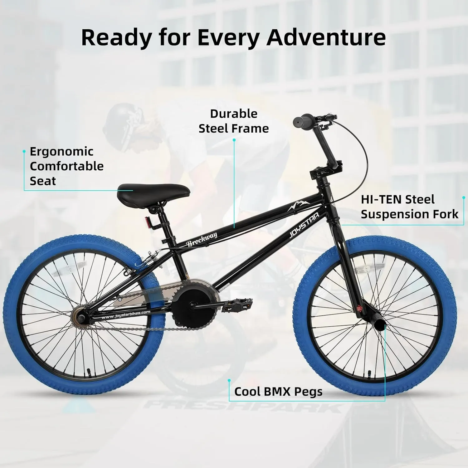 JOYSTAR Brockway Freestyle Kids BMX Bikes 20" 24" Kids Bicycles for 6-14 Years Old Boys Girls and Beginner-Level Riders 2 Pegs Multiple Colors