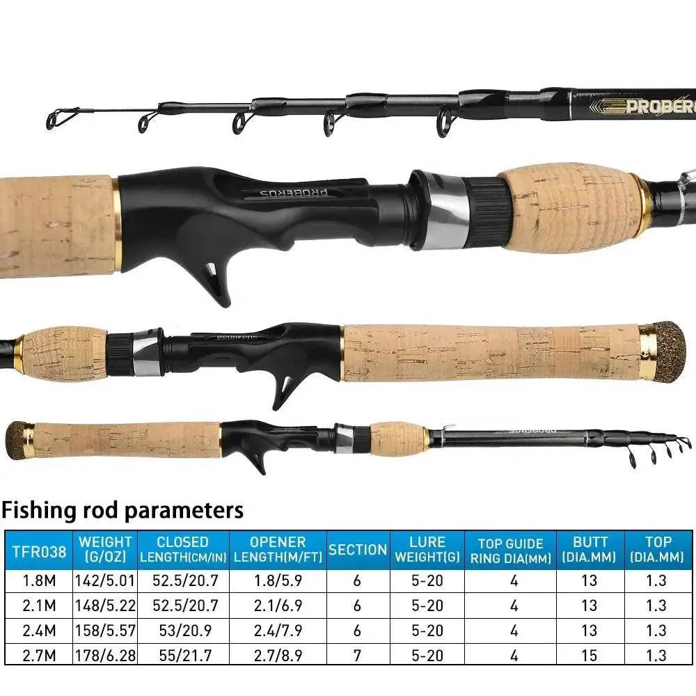 Lureswholesale® Carbon Spinning Rod 1.8m-2.7m Super Light 6-7 Sections H Action Telescopic Pole