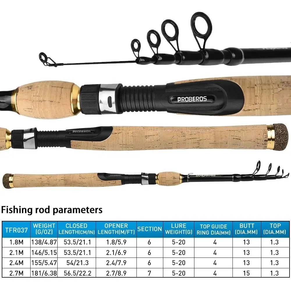 Lureswholesale® Carbon Spinning Rod 1.8m-2.7m Super Light 6-7 Sections H Action Telescopic Pole