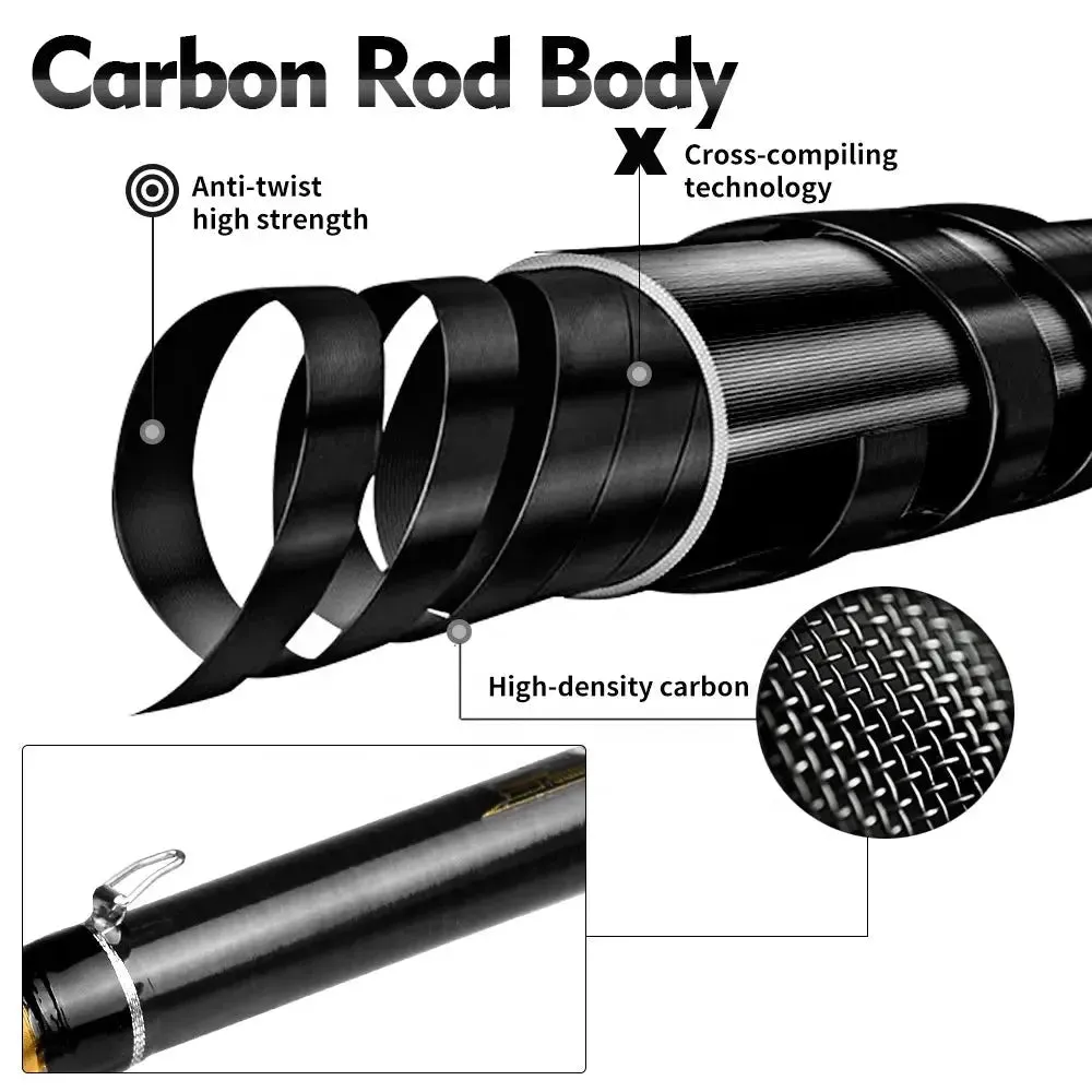 Lureswholesale® Carbon Spinning Rod 1.8m-2.7m Super Light 6-7 Sections H Action Telescopic Pole
