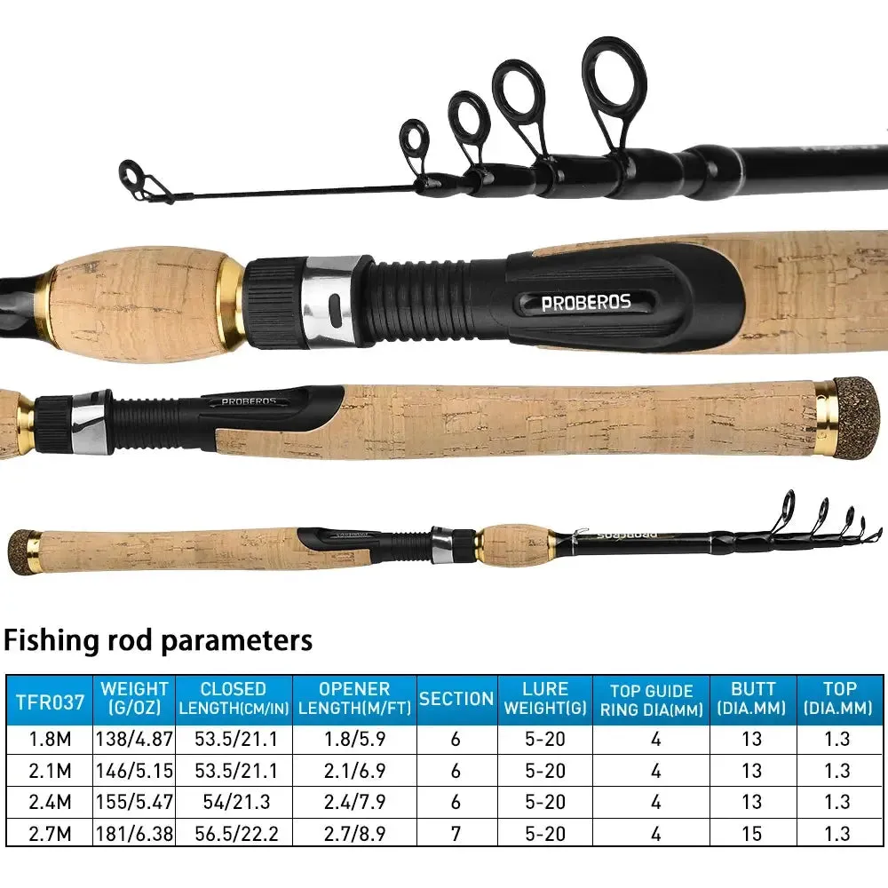 Lureswholesale® Carbon Spinning Rod 1.8m-2.7m Super Light 6-7 Sections H Action Telescopic Pole