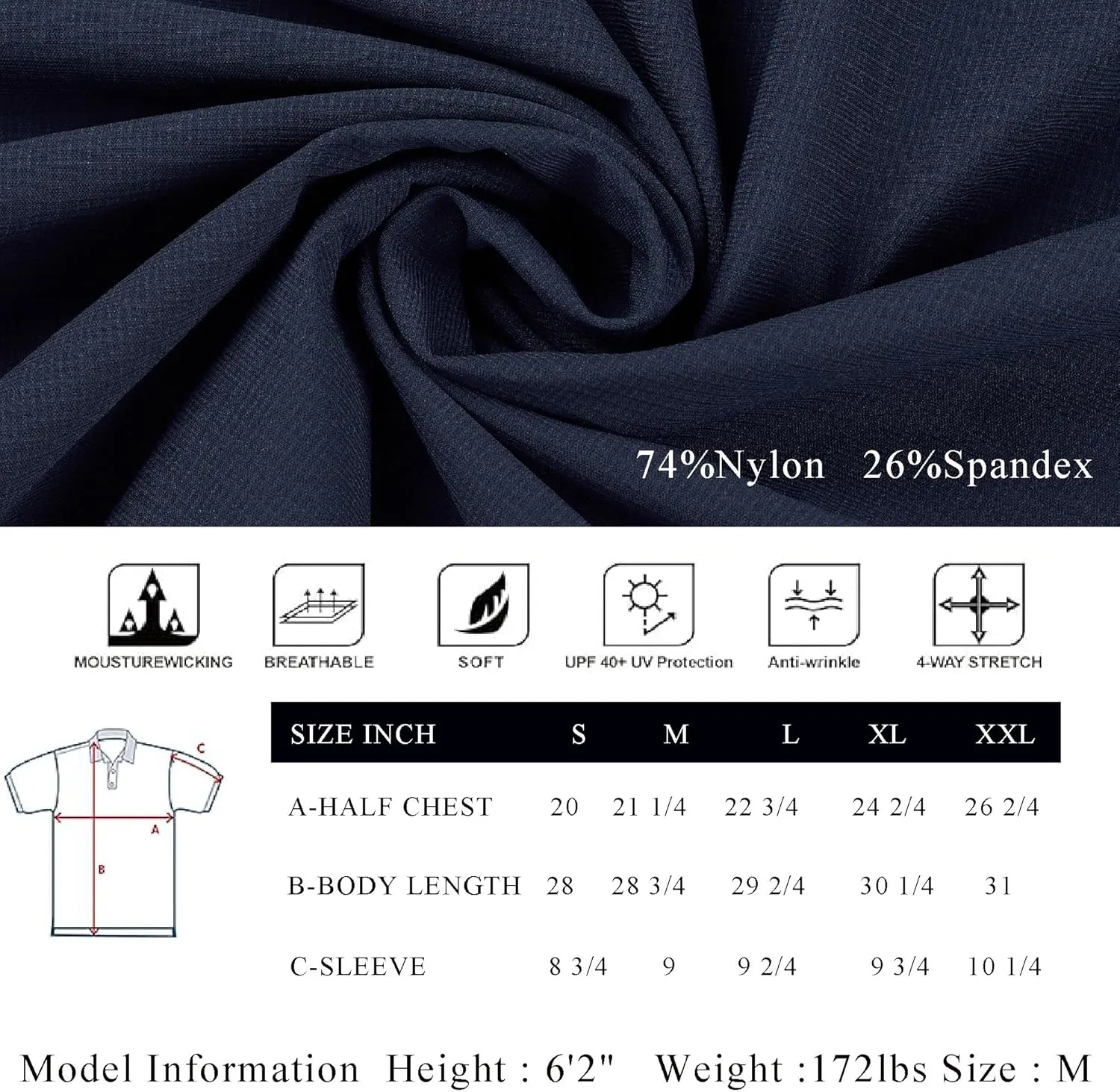 Mens Golf Shirt Short Sleeve Dry Fit Performance Moisture Wicking Rib Collared Golf Polo Shirts for Men
