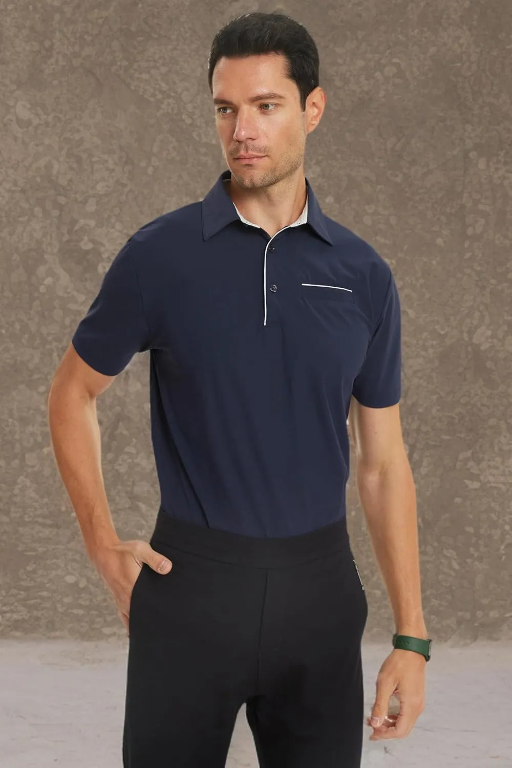 Mens Golf Shirt Short Sleeve Dry Fit Performance Moisture Wicking Rib Collared Golf Polo Shirts for Men