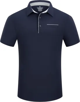 Mens Golf Shirt Short Sleeve Dry Fit Performance Moisture Wicking Rib Collared Golf Polo Shirts for Men