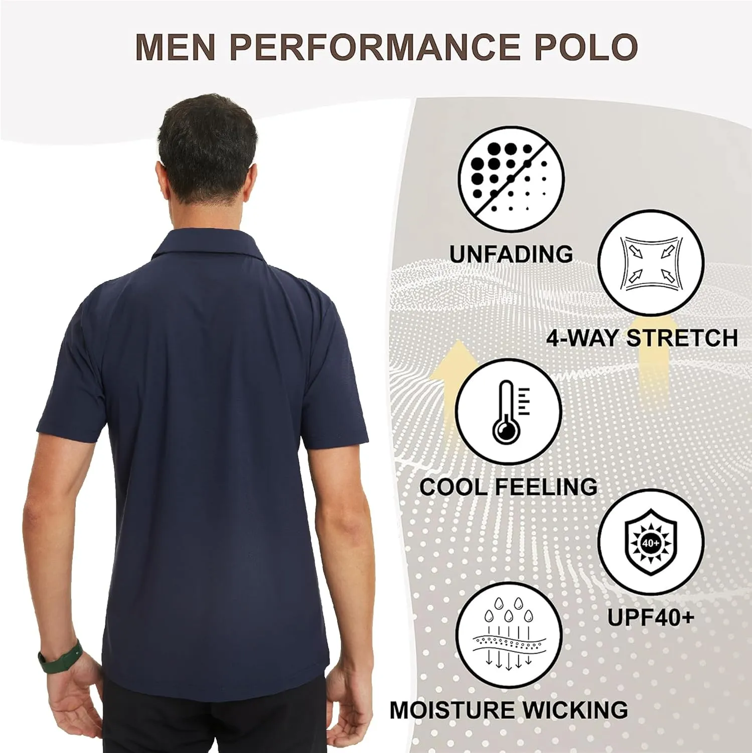 Mens Golf Shirt Short Sleeve Dry Fit Performance Moisture Wicking Rib Collared Golf Polo Shirts for Men
