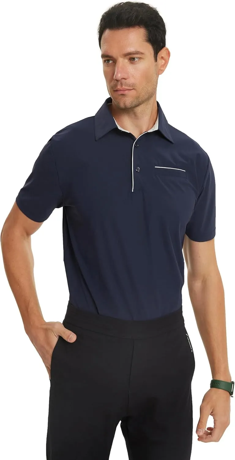 Mens Golf Shirt Short Sleeve Dry Fit Performance Moisture Wicking Rib Collared Golf Polo Shirts for Men