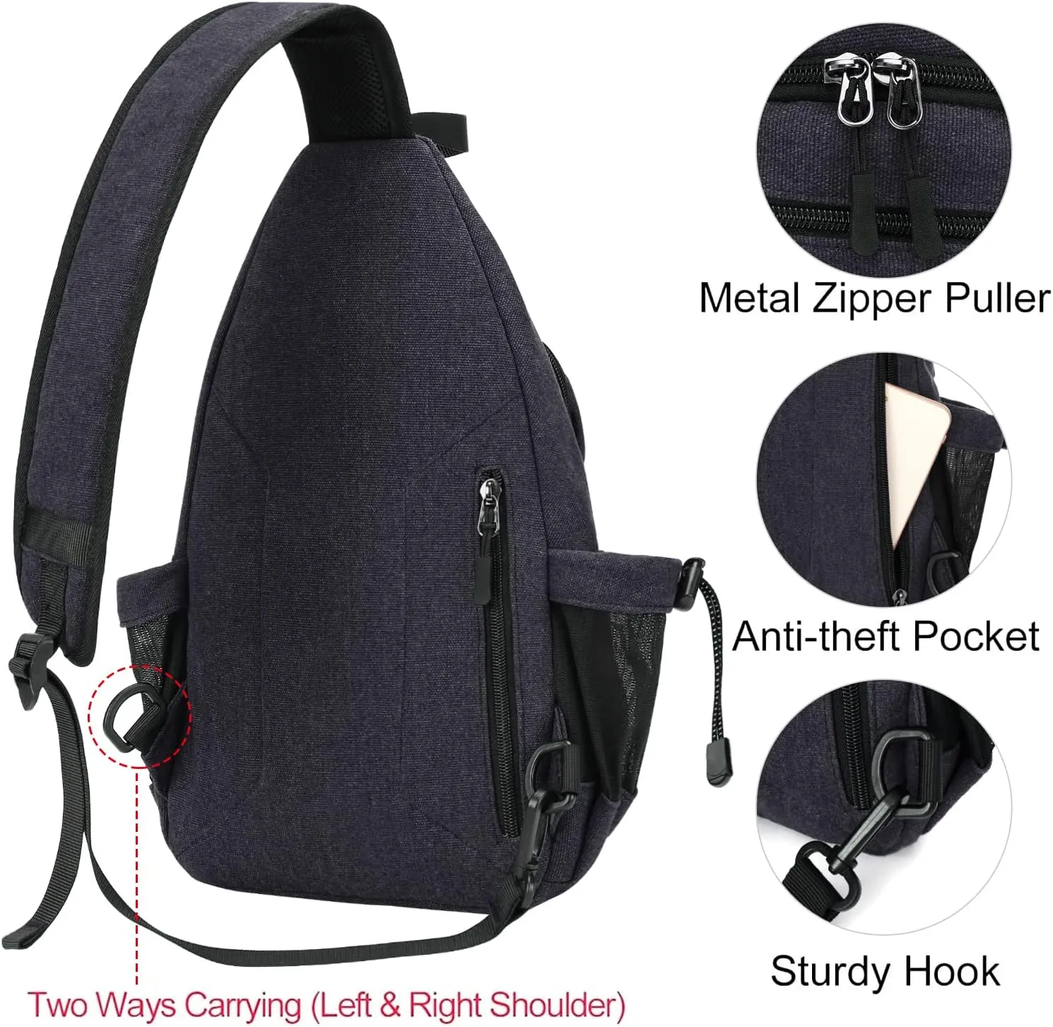 MOSISO Sling Backpack,Canvas Crossbody Hiking Daypack Bag with Anti-theft Pocket