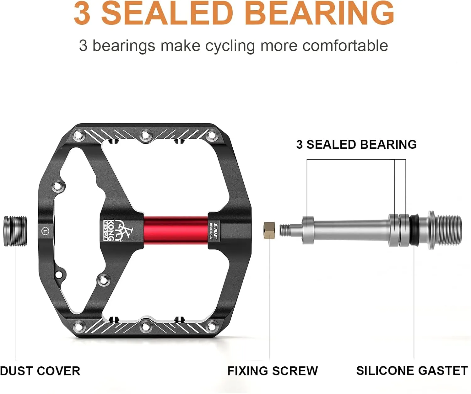 Mountain Bike Pedals with 3 Seal Bearing - 9/16" MTB Pedals Platform Lightweight - Non-Slip Bicycle Pedals for BMX MTB