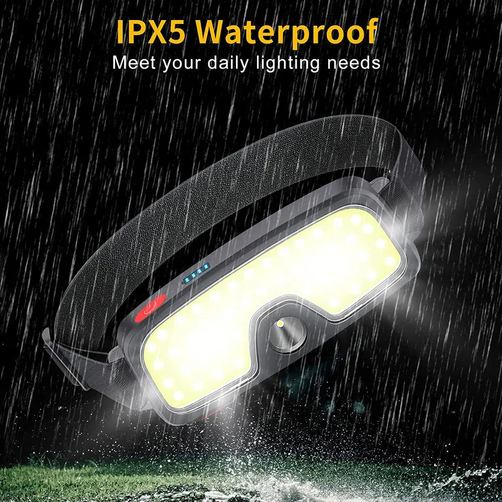 New COB LED Headlamp USB Rechargeable Power Display Portable Headlight Built in 18650 Battery Camping Head Lamp Hiking Torch