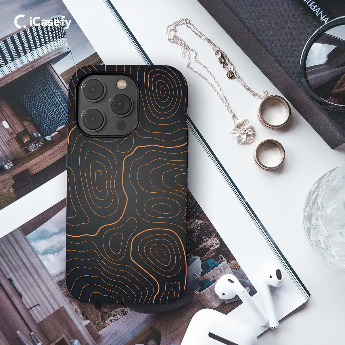 Orange Grey Topographic Phone Case iPhone Samsung Pixel & More