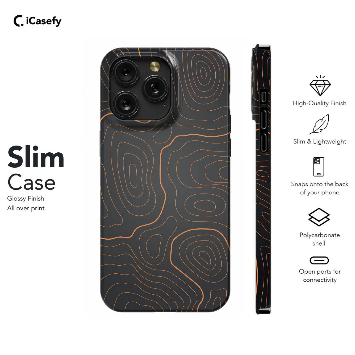 Orange Grey Topographic Phone Case iPhone Samsung Pixel & More