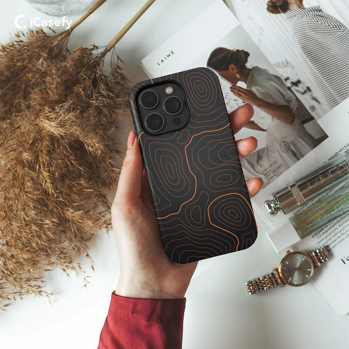 Orange Grey Topographic Phone Case iPhone Samsung Pixel & More