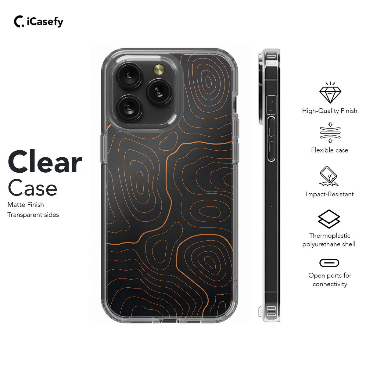 Orange Grey Topographic Phone Case iPhone Samsung Pixel & More
